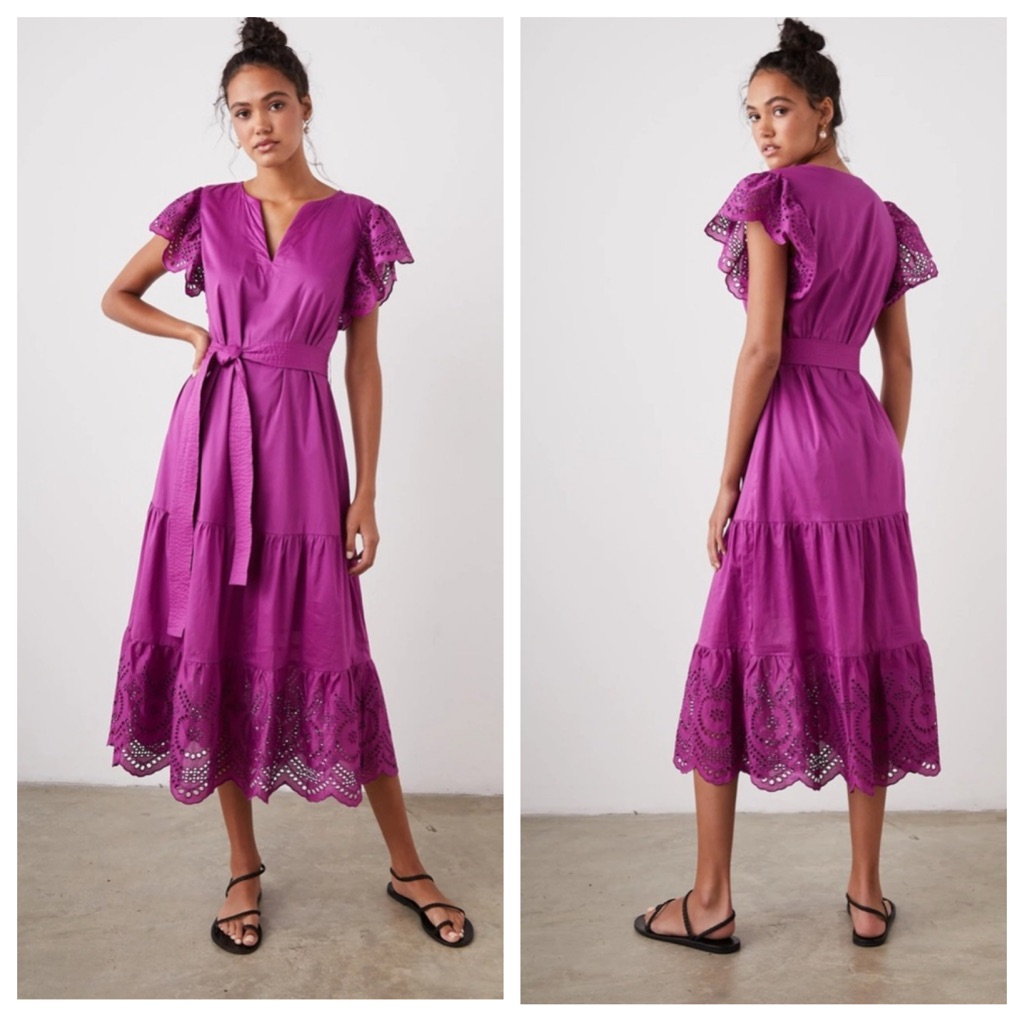 Rails Gia Tiered Eyelet Midi Dress In Berry Purple | Xs